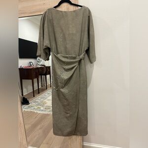 Zara Olive Green Midi Dress with Chain Print